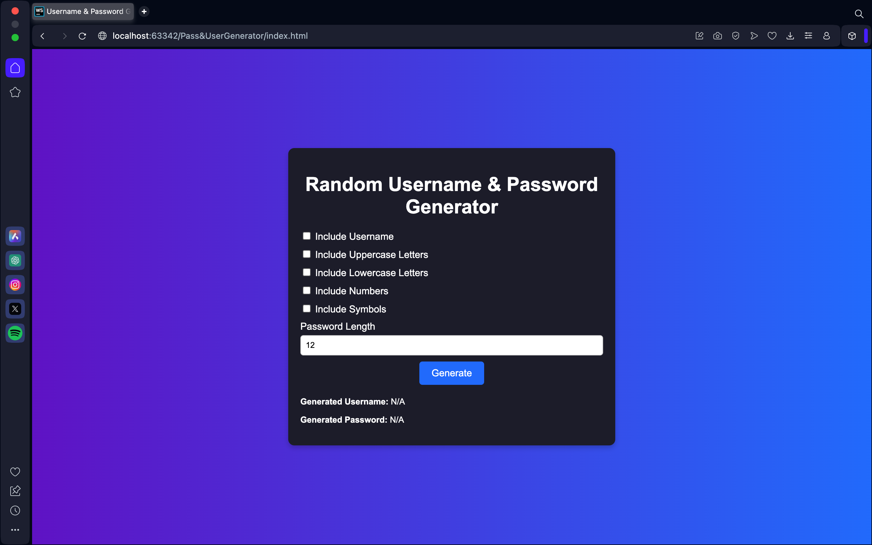 Random Password & Username Generator Interface