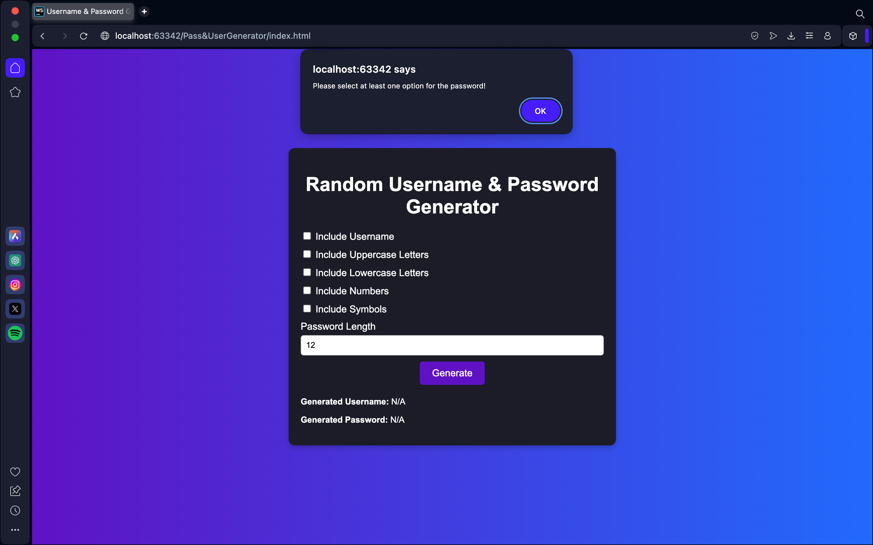 Random Password & Username Generator Interface