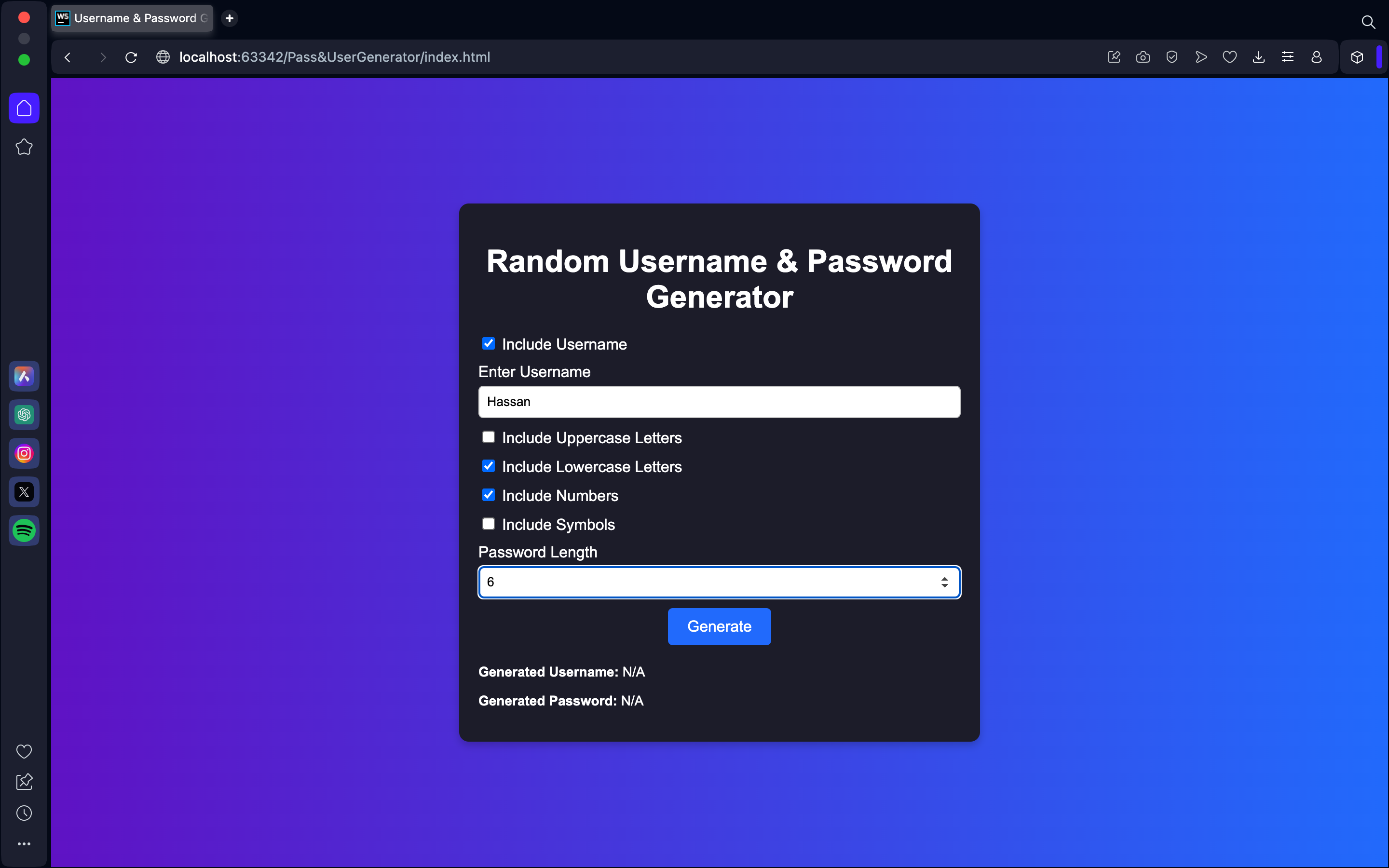 Random Password & Username Generator Interface